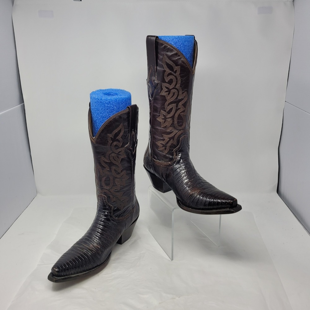 Resistol‎ Ranch Brown Lizard Skin Snip Toe Western Cowboy Boots Sz 7.5 Rodeo